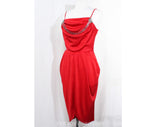 Size 8 Red Disco Dress - Sexy 1970s 80s Jersey Knit Cocktail by Night Visionz California - Deco Inspired 70s Evening Glamor - Beaded Swag
