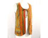 Size 8 Boho Dress Set - Terrific Artisan Chic Hippie Vest & Casual Wrap Skirt - Rustic 60s 70s Boucle Wool Stripe - Red Orange Avocado Green