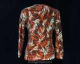 Medium 50s Angora Cardigan - Red Sketchy Print Lofty Knit - Size 8 Button Front Sweater - Avant Garde Mid Century Artsy Print - Bust 35