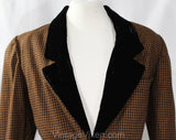Size 12 Brown Wool Suit with Plush Black Velvet Collar - Designer Oscar de la Renta Jacket & Skirt - Autumn Fall Check Suiting - Waist 30.5