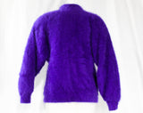 Grape Purple Angora Cardigan - Size 10 Medium Button Front Sweater - 80s Oversized Luxury Knit - Fuzzy Furry with Cord & Appliques - Hip 41