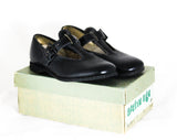Size 7.5 Toddler Girl Shoes - Black Leather Mary Jane Style - 1950s 60s Young Child T-Strap 7 1/2 D Shoe - Vintage Deadstock in Original Box