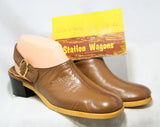 Size 9 1960s Shoes - Go Go Girl Brown Leather Slingback 60s Shoe - Supple & Soft - Buckled Straps - Mod 60s Chic - Stacked Heel - 43665-1