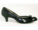 Size 5 Black Shoes - Modernist Femme 1950s Kitten Heels with Mirror Discs - 5AA Low Heels - Deadstock - Classic - Sophisticated - 40315-1