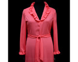 Size 12 1960s Dress - Coral Pink Sheath with Ruffled Neck & Cuffs - Designer - 145 Dollar Price Tag - Bust 39 - Waist up to 37 - 36520