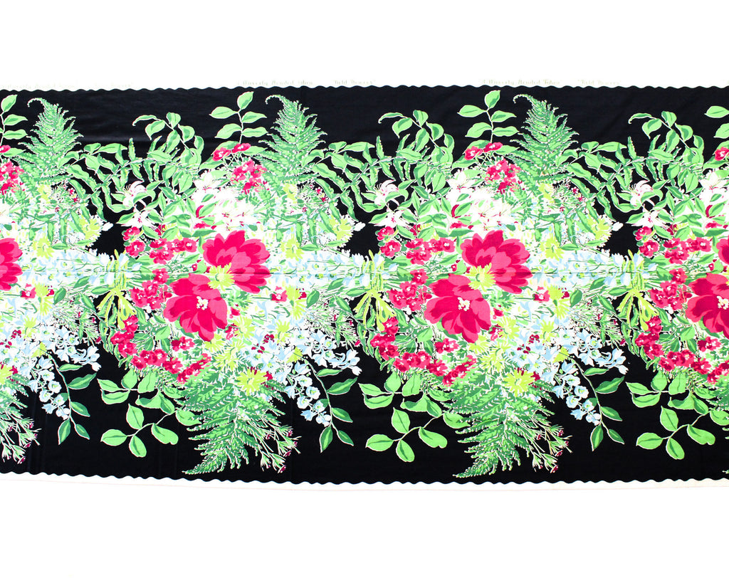 1940s Floral Chintz Fabric - 2.4 Yards x 36 Inches - Pink Blue Black Green Spring Flowers - Sweet 40s Cottage Chic - Glazed Polished Cotton