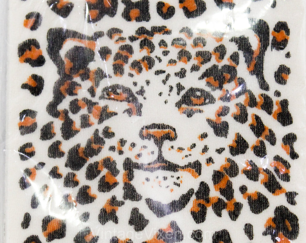 Leopard Print Stockings ca. 1985 in Original Package - Furry Animal Face Caramel Black & White Nylon Knit - Designer Knee High Socks - NIP
