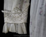 Antique 1900s Dress - XS Winsome Wearable Edwardian Afternoon Gown - Size 0 Feminine Rose Print Cotton & Dainty Net - Lace Trim - Waist 23