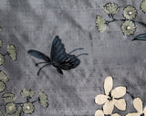 Asian Silk Pillow Case - 70s Butterfly Meadow Novelty Print - Botanical Blue Gray White Flowers - Square 16 Inch Decorator Pillowcase Cover
