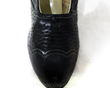 Size 6 1920s Shoes - Art Deco Black 20s 30s Pumps - Authentic Flapper Era Pierced Leather - Scalloped Top Stitching - Never Worn Deadstock