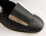 Size 8 Black Pumps - Very Mod Glossy Shoes with Sleek Silver Tone Buckle - Minimalist 60s Secretary Style - NOS 1960s Deadstock - 47874-2