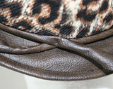 Leopard Corduroy Hat - 1960s Black & Brown Novelty Animal Print - Perky Adorable Casual Hat - Faux Leather Brim - Rockabilly - VLV 41346-1