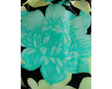 Size 8 Turquoise 1960s Cocktail Dress - Aqua Blue & Mint Green Floral - 60s Party Frock - Velvet Ribbon - Full Skirt - Bust 35 - 35007