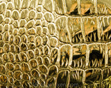Gold Reptile Pattern 1960s Purse - Embossed Shiny Metallic Vinyl - Faux Alligator or Crocodile - Soft Rectangular 60s Handbag - Pristine