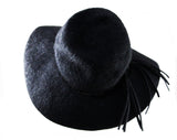 Black 60s Floppy Hat - Wide Brim Furry Felt with Sequin Trim - Dramatic 1960s Mohair Velour Millinery with Street Chic Style - Fall Winter