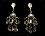 Brass Chandelier Earrings - 1950s Hollywood Regency Style - Moroccan Chic - Modernist Gypsy Bohemian - Late 40s 50s Clip On Gold Hue Metal