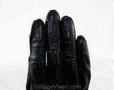 Black Leather Gloves - Size 7 Antique Style Wrist Length Gloves - Pair 1950s Gloves - 50's Classic Ladies Accessories - Stitched Points