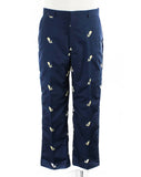 Size 14 Preppie Pants - Adorable 1960s Whale Embroidered Clamdigger Pant - Cute 60s Navy Blue Cotton Nautical Novelty - Waist 32 - 50048