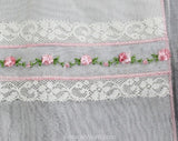 1950s Rosebud Apron - Sheer White Cotton Half-Apron with Single Pocket - Size Large XL - Sweet Tea Party Style 50s Cottage Style - Waist 34