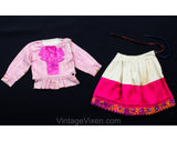 FINAL SALE 2T Girls Costume Dress - 1960s South American Toddler - As Is Rough Condition - Pink 18th Century Style Top Embroidered Skirt