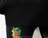 Small Cactus Novelty Print Outfit - Sexy Slinky Black Knit Cocoon Tunic & Matching Leggings - 1980s Pant Set Made in France - Hip 34 to 36