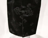 Size 12 Black Silk Satin 1950s Pant - Asian Tailored Ladies Evening Tailored Trouser - 50s Fine Roses Brocade with Frog Closures - Waist 30