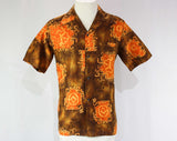 Men's Medium 1960s Hawaiian Shirt - Mens 60s Aloha - Short Sleeve - Brown & Burnt Orange Sand Dollars Print - Summer - Malihini - Chest 42