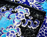 1960s Cotton Dragon Batik Print Fabric - 1.8 Yards Turquoise Blue & Black Panel Yardage - 60s 70s Summer Bohemian Border Print Sarong Wrap