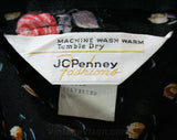 Size 6 Sun Dress - Small Black Floral 70s Casual Dress - Roses Print Knit - Blouson - Handkerchief Hem - Summer Lolita - Bust 34 - 42189