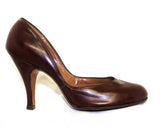 Size 6 Brown 40s Shoes with Decorative Clips - Unworn 1940s Beautiful Leather 3 1/2 Inch Heels - Fall Autumn Deadstock - Deco Reptile Bows