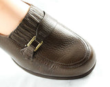 Size 8 Wide Shoes - Never Worn 1960s Deadstock - Brown Leather with Faux Buckle - Neutral 40s Look Shoe with Wedge Heel - 8W - 47716-1