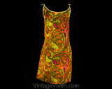 Size 10 Paper Dress - 1960s Disposable Clothing - 60s Go Go Girl Style Paisley Print - Pink Orange Yellow See Through Non Woven - Deadstock
