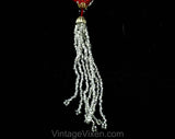 Beaded Braid Belt with Tassels - Red & Silver Glass Beads with Goldtone Metal Details - Small Medium - Striped 1960s Goddess Tie Sash
