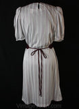 Medium 80s Dress - Size 10 Sterling & Maroon Striped 1980s Dress - Light Gray Dark Red - Short Sleeve With Belt - Bust 38 - Fall Spring