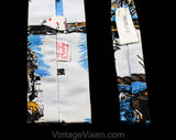 1960s Square End Tie - Antique Sailors Nautical Theme Mens 60s Novelty Print Necktie by Rooster - Blue Orange Cotton - Victorian Ships