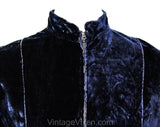 Size 6 Authentic 1930s Ice Skating Dress - Midnight Blue Velvet Long Sleeved 30s Winter Frock - High Neck Zip Front Full Skirt - Waist 26
