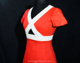 Size 6 Coral Linen Dress - Posh Designer 60s Short Sleeve Orange Summer Tailored Dress by Ferdinando Sarmi - 1960s NYC Deadstock - Bust 35