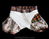 1950s Boy's Swim Trunk - Size 6 to 8 Boys 50s Beach Shorts - Summer Red Bohemian Print Cotton Deadstock - Childs Bathing Suit - Mint NOS