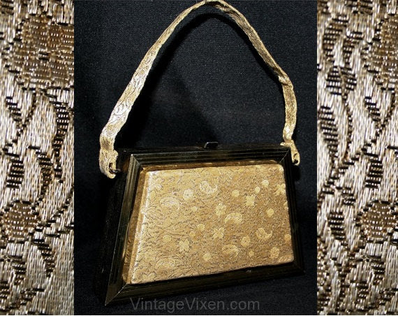 1950s gold bead cocktail purse / handbag