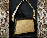 50s Evening Purse - Gold Metallic Satin Brocade 1950s Trapezoid Formal Bag - Elegant Chic 50's Mid Century Geometric Handbag - 27079