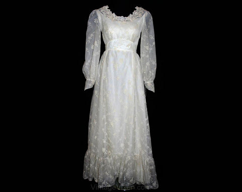 Size 4 Wedding Dress - Romantic Sheer Flocked Organdy Bridal Gown - Small Long Sleeved White Dress - NWT - Bust 33.5 - Waist 25 - 32766-1