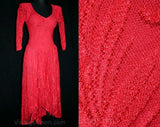 XXS Red Dress - Sexy 1990s Stretch Lace Dress by Climax - Size 000 - Saucy Senorita 1930s Look Flirty Designer David Howard - Bust 30 -40865