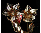 Italian Gold & Silver Filigree Lilies Pin - Pretty Italian 1950s Brooch - Firenze - Flowers - Made in Italy - 40s 50s Deadstock - 40128