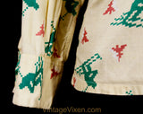 1940s Novelty Print Ski Shirt - Teen Boy's 18 Skiing Theme Top - Rustic Authentic 40s Sportswear - Jade Green Mauve Taupe Cotton - Chest 36