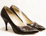 Size 5.5 Sexy High Heels - Classic 1950s Dark Brown Shoes - MCM 50s Pointed Toe Stiletto by Mademoiselle - Chocolate Leather - 5 1/2 AA