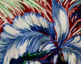 1940s Tropical Floral Rayon Scarf - 40s Red Blue Green Iris Flowers & Palm Leaves - Exuberant Pacific WWII USO Style Swing Era Head Wrap