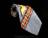 1940s Men's Tie - Collector's 40s WWII Era Necktie - Woven Novelty Print Titled California Checks - 40s Swing Style Wide Rayon Satin Cravat