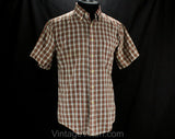 Men's Large 50s Plaid Shirt - 1950s Mens Oxford Style Casual Shirt - Red Green White Summer Tartan Cotton - Thin & Light - Chest 44 - 50191