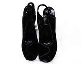 Size 6 1930s Black Shoes - Unworn Suede Peep Toe Pumps with Top Stitching - Beautiful Authentic 30s 40s High Heels - Chic NOS Deadstock