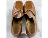 FINAL SALE Size 6 Brown Shoes - Faux Leather Pumps - Metal Bits - Unfortunate Condition - 6M Retro 1970s Caramel Hipster - As Is Deadstock